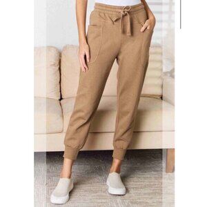 RISEN High Rise Relaxed Joggers Sweatpants Tan Beige Size Womens Size Medium